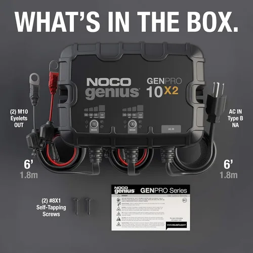 Miniatura 7 de NOCO Genius GENPRO10X2: Cargador de batería a bordo de 2 bancos y 20 A, 10 A por banco, cargador marino impermeable de 12 V con protección contra