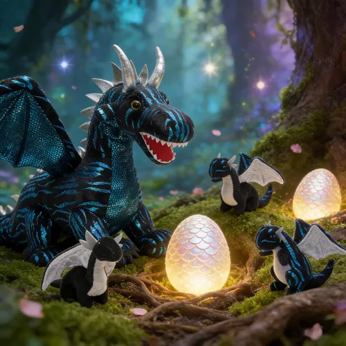 Miniatura 2 de MaoGoLan 7 animales de peluche gigantes de dragón, juguete de peluche de dragón de 22 pulgadas con 4 bebés y 2 huevos en el vientre de mamá, juego
