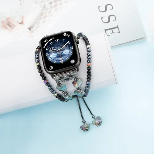 Miniatura 5 de Correas elegantes de mariposa compatibles con Apple Watch Series 9 de 1.614 pulgadas, 1.575 pulgadas, 1.496 pulgadas, dije delgado de cuentas