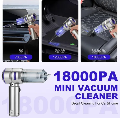 Miniatura 2 de Aspiradora portátil inalámbrica para automóvil, 18000 PA de alta potencia con motor sin escobillas, plumero de aire 4 en 1, soplador, bomba y mini