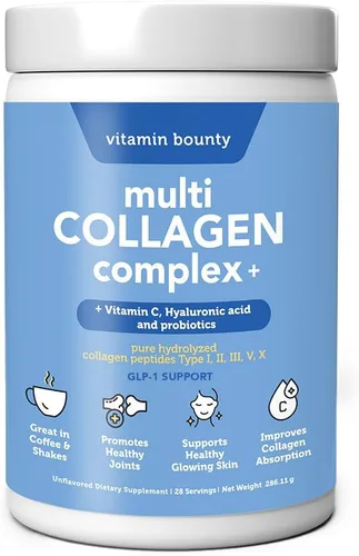Vitamin Bounty - Polvo de péptidos de colágeno múltiple para hombres y mujeres (Complex Plus) - 5 tipos de proteína de colágeno hidrolizado -