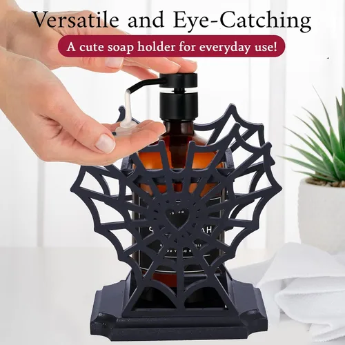 Miniatura 5 de Dispensador de jabón de telaraña, soporte para jabón de manos en forma de corazón de telaraña de Halloween para baño, dispensador de jabón de madera