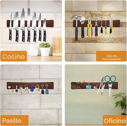 Miniatura 6 de HOSHANHO - Tiras magnéticas para cuchillos, soporte magnético para cuchillos de pared de 16 pulgadas, tira magnética para cuchillos de madera