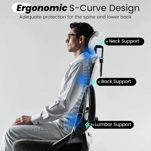 Miniatura 8 de Fizzin Silla de Oficina Ergonómica, Sillas de Computadora de 400 LBS con Soporte Lumbar Ajustable, Silla de Escritorio de Malla Transpirable Negro