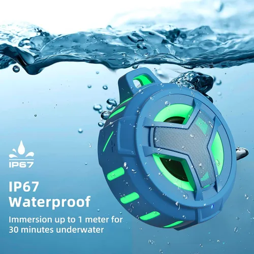 Miniatura 2 de EBODA Altavoz impermeable Bluetooth para ducha, IPX7, flotante, portátil, inalámbrico, pequeños altavoces con luz, tiempo de reproducción de 24 Azul
