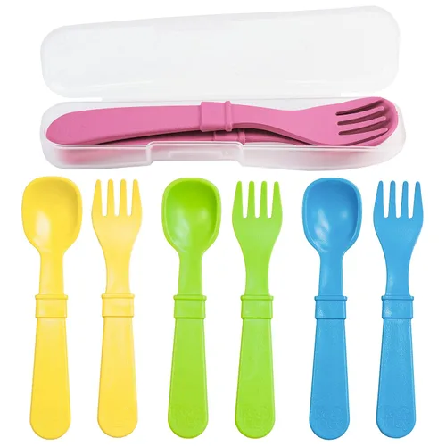 Miniatura 29 de Re-Play Juego de tenedores y cucharas para niños pequeños, juego de utensilios de 4 x 4 para niños, apto para lavavajillas y microondas, fabricado