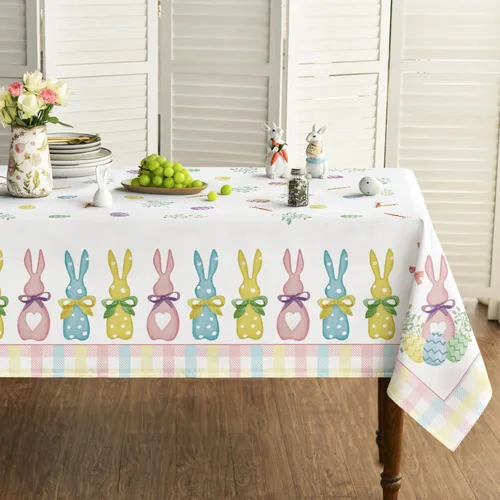 Miniatura 7 de Horaldaily Mantel de Pascua rectangular de 52 x 70 pulgadas, diseño de zanahorias de primavera, conejo, funda de mesa lavable para decoración