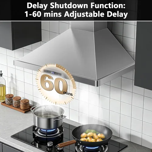 Miniatura 5 de Campana de cocina de montaje en pared de 30 pulgadas, campana extractora con/sin conductos con función de apagado retardado, 700 CFM, ventilador