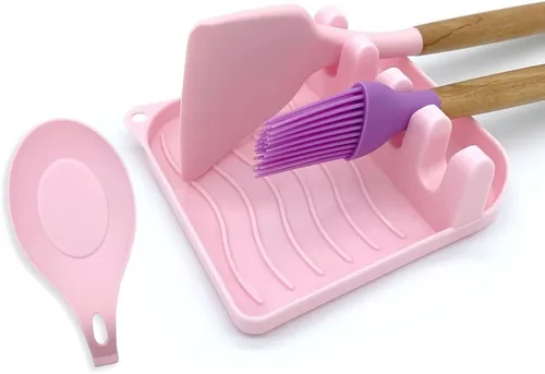 Miniatura 10 de Paquete de 2 cucharas para múltiples utensilios con almohadilla de goteo, antideslizante, resistente al calor, soporte para cuchara de cocina
