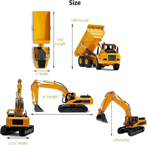 Miniatura 4 de Gemini&Genius Juego de 2 piezas de vehículos de construcción, camión volquete y excavadora, de metal pesado, escala 1/50, excavadora y descargadora