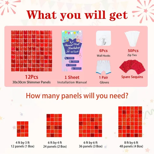 Miniatura 6 de Telón de fondo rojo iridiscente, paneles de fondo de pared brillante, fondo de Navidad para despedida de soltera, despedida de soltera, escenario