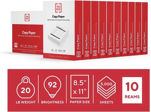 Miniatura 2 de Staples TRU RED - Papel de copia e impresora, 8.5 x 11, 20 libras, brillo 92, 5,000 hojas/cartón, papel blanco tamaño carta para oficina, escuela