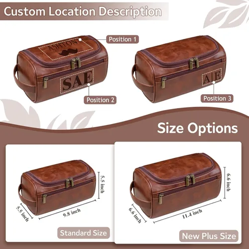 Miniatura 2 de Neceser de Cuero Personalizado para Hombres, Kit de Viaje Dopp Grabado Personalizado, Regalo de Iniciales de Nombre Personalizado para Padrinos