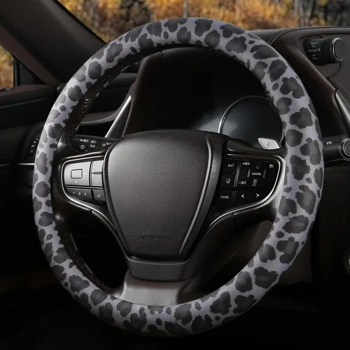 Funda para volante con estampado de leopardo negro y anillo interior de silicona, cuero de silicona no tóxico e inodoro con patrón que no se