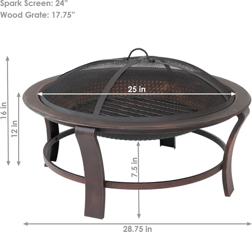 Miniatura 7 de Sunnydaze Cuenco elevado para hoguera de leña de 29 pulgadas con soporte, incluye pantalla de chispa, rejilla de madera y póquer
