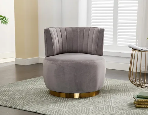 Miniatura 10 de Silla giratoria de terciopelo, moderna silla decorativa tapizada, silla redonda giratoria de 360° con base de metal dorado, cómoda silla de brazo