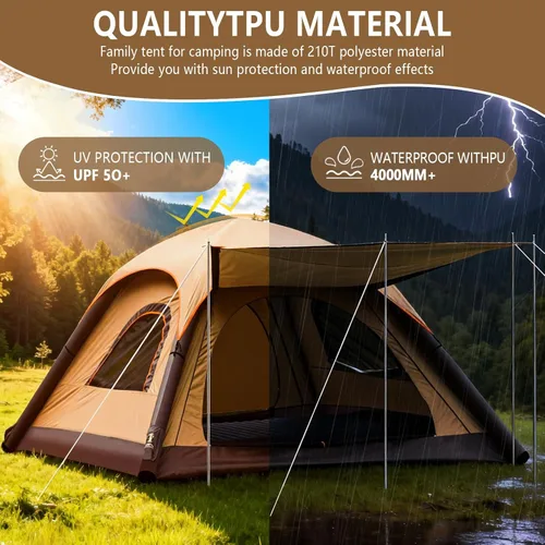 Miniatura 4 de Automatic Inflatable Tent with Air Pump, 2/4/6 Person Family Tents for Camping with 2-3 Min Set Up, Windproof Waterproof Tents with Mosquito Screen