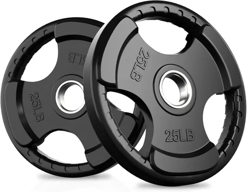 Miniatura 20 de RitFit Weight Plates for Barbell, 2-Inch Olympic Rubber Grip Plates for Weightlifting and Strength Training in Home & Gym, Single, Pair and Sets