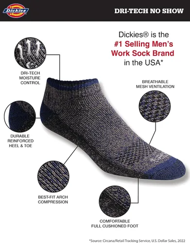 Miniatura 2 de Dickies Men's Dri-tech Moisture Control No Show Socks (6 & 12 Pairs)