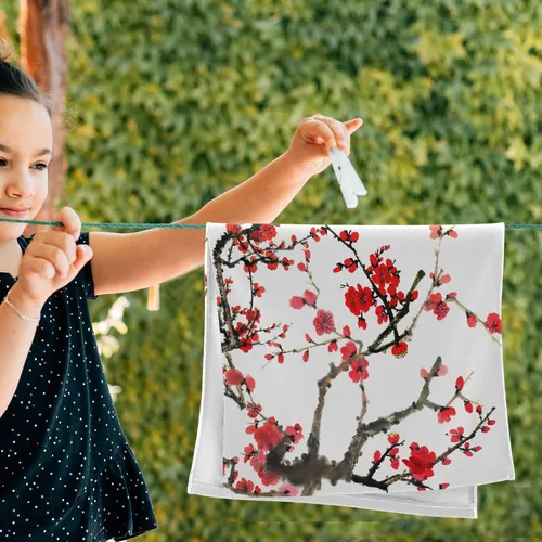 Miniatura 4 de Paquete de 2 toallas de mano con diseño de flor de cerezo rojo, toallas de baño absorbentes de microfibra asiática japonesa con tinta de acuarela