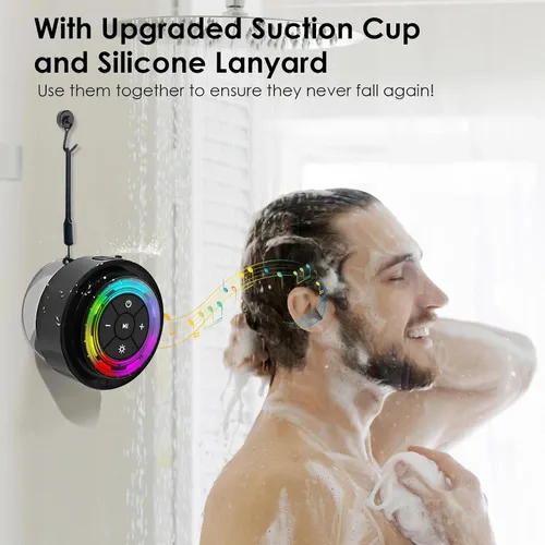 Miniatura 5 de SoundAngel Mate (2.ª generación) Altavoz de ducha Bluetooth, certificado IPX7 impermeable, sonido cristalino de 8W y graves ricos, 12H de Luz