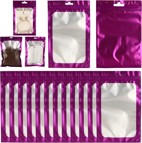 Miniatura 20 de 400 bolsas de Mylar resellables de 4 x 5 pulgadas, color negro, para almacenamiento de alimentos, bolsa resellable de Mylar con ventana transparente