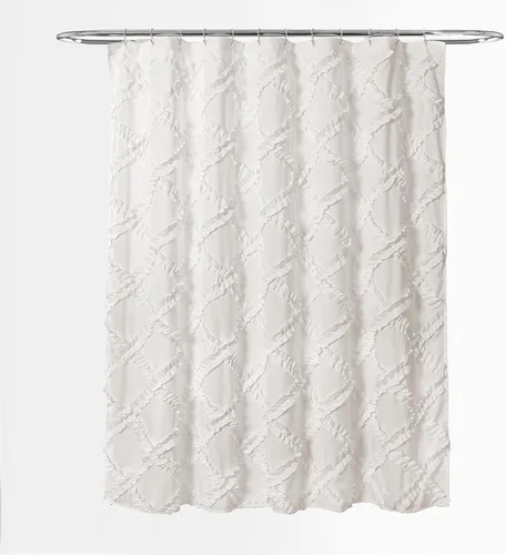 Miniatura 7 de Lush Decor Cortina de Ducha con Volantes Diamante 72"L x 72"L Blanco - Cortinas de Ducha de Tela para Baño - Cortina de Baño Blanca - Decoración