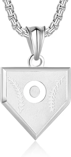 Miniatura 39 de Collar con inicial de la A a la Z para niños, de acero inoxidable, con dije de escudo de letra, cadena de 22 + 2 pulgadas, inspirador de béisbol