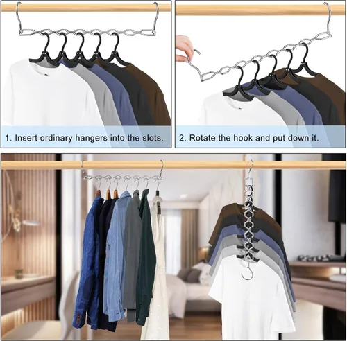 Miniatura 7 de 6 Pack de perchas que ahorran espacio para ropa, organizador de metal resistente con capacidad de 30 libras, percha mágica para ahorrar espacio