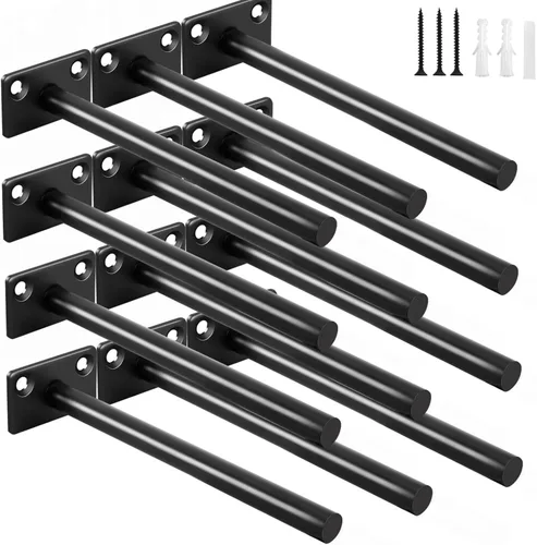 Miniatura 10 de 4 soportes de estante flotante de acero sólido negro de 5 pulgadas, soportes ocultos para estantes flotantes de madera, soporte oculto para estantes