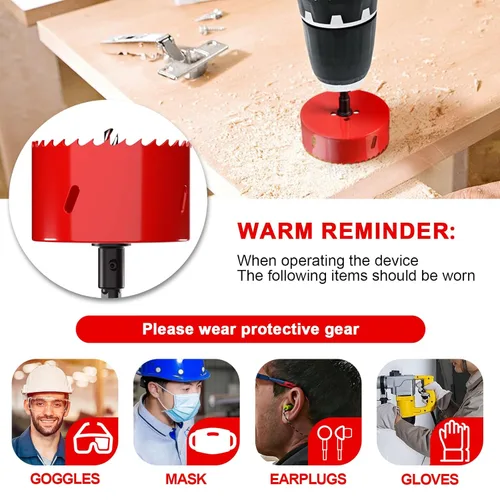 Miniatura 6 de Sierra de agujero de 4 1/8” (105mm) para madera y plástico, broca de corte de núcleo de sierra de agujero HSS bimetálica para paneles de yeso, Rojo