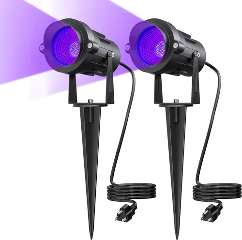 Miniatura 8 de Onforu Foco de luz negra de 18 W para exteriores, IP65 impermeable, longitud de onda de 385-400 nm, luces negras de Halloween enchufables