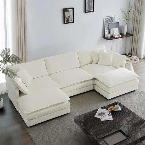 Miniatura 22 de KIVENJAJA - Sofá modular en forma de U extragrande tipo nube, chenilla moderna de 4 plazas con asiento profundo para sala de estar y oficina, con 2