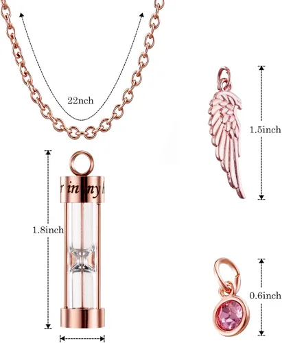 Miniatura 14 de PREKIAR Collar de urna de cremación para cenizas en forma de reloj de arena con dije de recuerdo 12 piedras de nacimiento y un ala de ángel