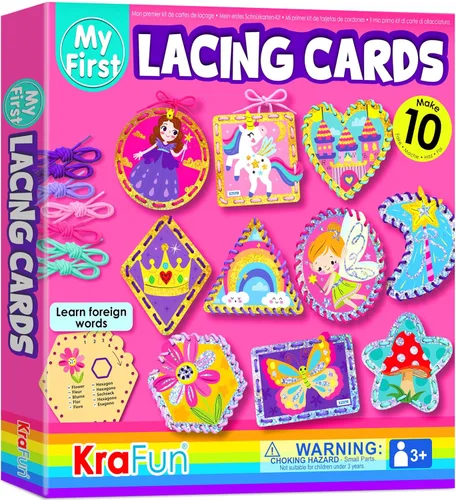 KRAFUN My First - Tarjetas de cordones para niñas de 3 años en adelante, 10 proyectos holográficos de princesa unicornio de artes y manualidades,