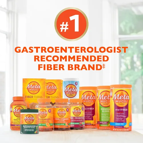 Miniatura 8 de Metamucil 4-en-1 suplemento de fibra de cáscara de psyllium, sin azúcar, 72 cucharaditas, sabor a naranja, fibra diaria en polvo para la salud