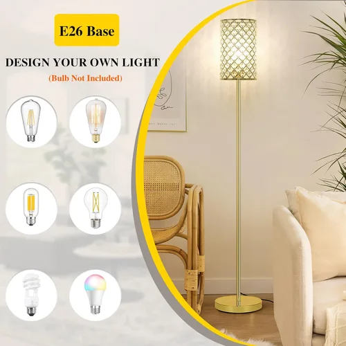 Miniatura 5 de Lámpara de pie dorada, lámpara de pie de cristal con pantalla decorativa, lámpara de pie con interruptor de pie de encendido/apagado y base E26