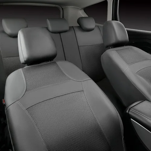 Miniatura 2 de CAR PASS Juego completo de fundas de asiento de automóvil de malla de aire 3D y 4 alfombrillas impermeables para piso de automóvil con esponja Gris