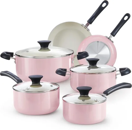 Miniatura 10 de Cook N Home Basics - Juego de ollas y sartenes antiadherentes de cerámica, hornos holandeses y cacerolas con tapa de vidrio, sartenes sin tapa, sin