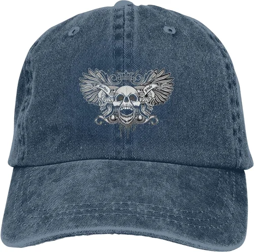 Miniatura 9 de Cowboy Hat Trendy Hats for Man and Women Djustable Four Season Outdoor Baseball Cap of Hell Skull with Angel Navy Blue