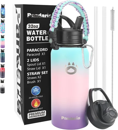 Miniatura 9 de Insulated Water Bottle 32oz, Stainless Steel Water Bottle with Straw & Spout Lids & Paracord Handle with Straw