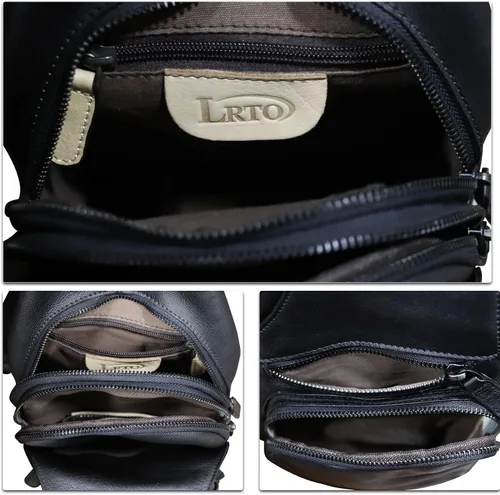 Miniatura 7 de LRTO Bolso de cuero genuino para hombres y mujeres, estilo vintage, de cuero auténtico, bandolera de hombro, bolso cruzado en el pecho, Grisoscuro