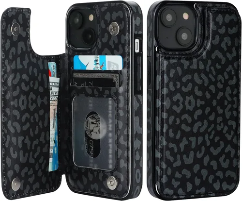 Miniatura 21 de HAOPINSH para iPhone 13 Estuche tipo cartera con tarjetero, patrón de leopardo blanco y guepardo, funda con tapa trasera para mujer y niña, ranuras