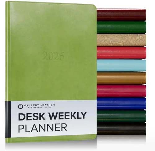 Miniatura 156 de Gallery Leather Agenda semanal y mensual grande 2025-2026, agenda y cuaderno con elegantes bordes de página dorados dorados, 12 meses, cactus Cactus