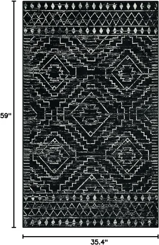 Miniatura 2 de Wonnitar Alfombra Marroquí de 3x5 Pies, Alfombra Pequeña Lavable Negra para Dormitorio, Tapete de Entrada Antideslizante Geométrico Tribal, Alfombra