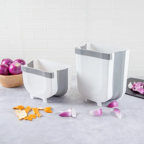 Miniatura 7 de Restaurantware RW Base - Cubo de basura plegable de 11.4 x 10 x 7.1 pulgadas, 1 bote de basura plegable, con ranura en forma de U, color gris, placa