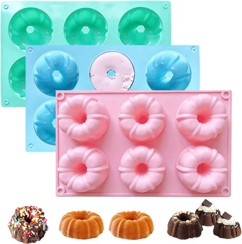 Miniatura 10 de 3 moldes de silicona para hornear, moldes antiadherentes de 6 cavidades, mini moldes de gelatina de silicona, mini moldes de pastel estriados, molde