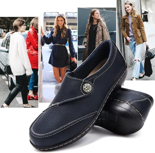Miniatura 6 de UZB Mocasines de cuero cómodos con velcro para mujer