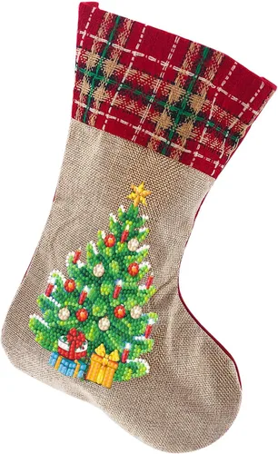 Miniatura 10 de LUSandy Calcetines colgantes de Navidad 5D con pintura de diamante de Papá Noel, adornos colgantes de 14 pulgadas, bolsa de dulces de Navidad
