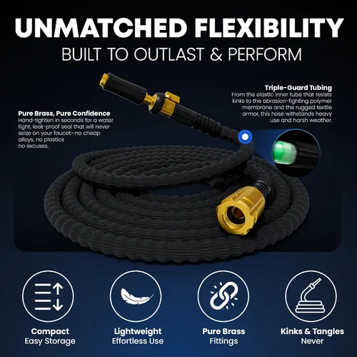 Miniatura 7 de Manguera de jardín flexible TITAN de 10 pies – Ultra ligera, manguera de agua resistente con accesorios de latón y boquilla de chorro – Sin
